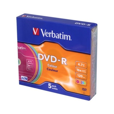 компактдиск Verbatim DVD+R 4,7 GB 16x,Slim color/5