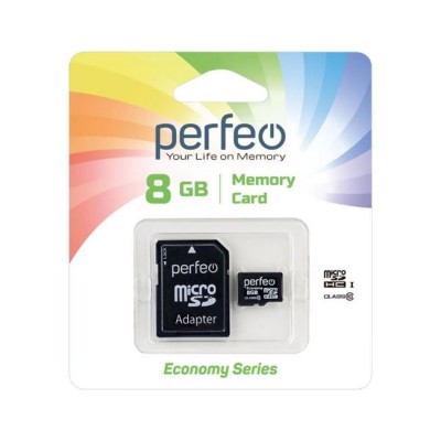Карта памяти Perfeo microSD 8GB (Class 10) с адаптером