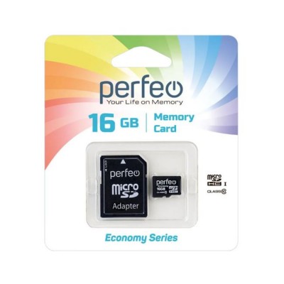 Карта памяти Perfeo microSD 16GB (Class 10) с адаптером