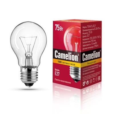 лампа Camelion 75A55/CL/E27 (обычная, прозрачная)