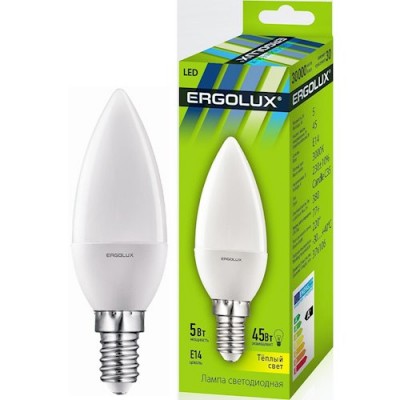 Ergolux LED-C35-5W-E14-4000K (5Вт=45Вт.,172-265V, свеча)