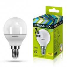 Ergolux LED-G45-7W-E14-3000K (7Вт=60Вт.,172-265V, шар)
