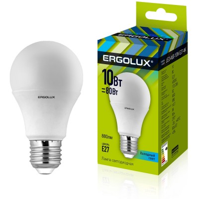 Ergolux LED-А60-10W-E27-4000K (10Вт=80Вт.,172-265V,обычная)