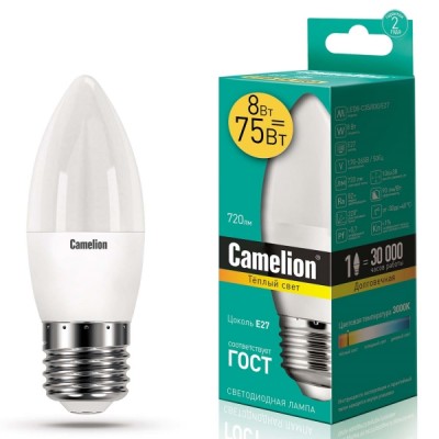 Camelion LED8-С35/830/E27 Basic (8Вт=75Вт)
